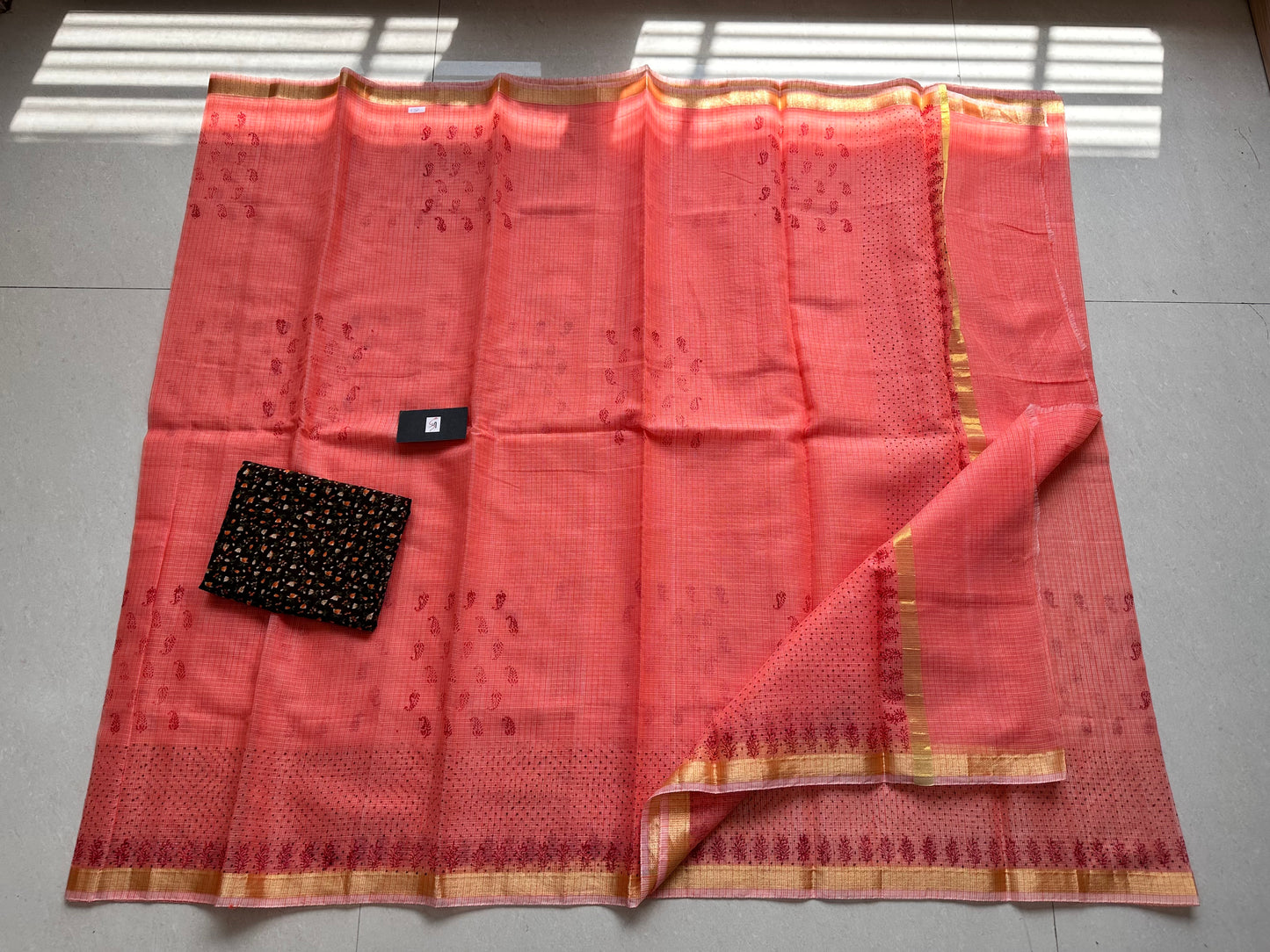 HandBlock Printed Kota Cotton Doria Saree