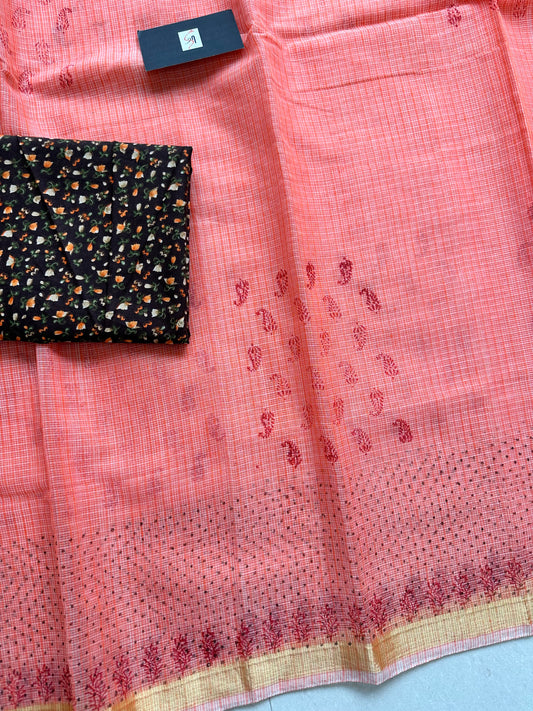 HandBlock Printed Kota Cotton Doria Saree