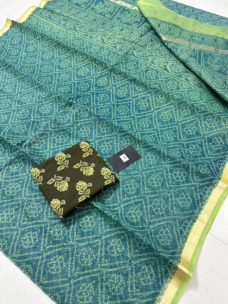 HandBlock Bandhini Printed Kota Cotton Doria Saree