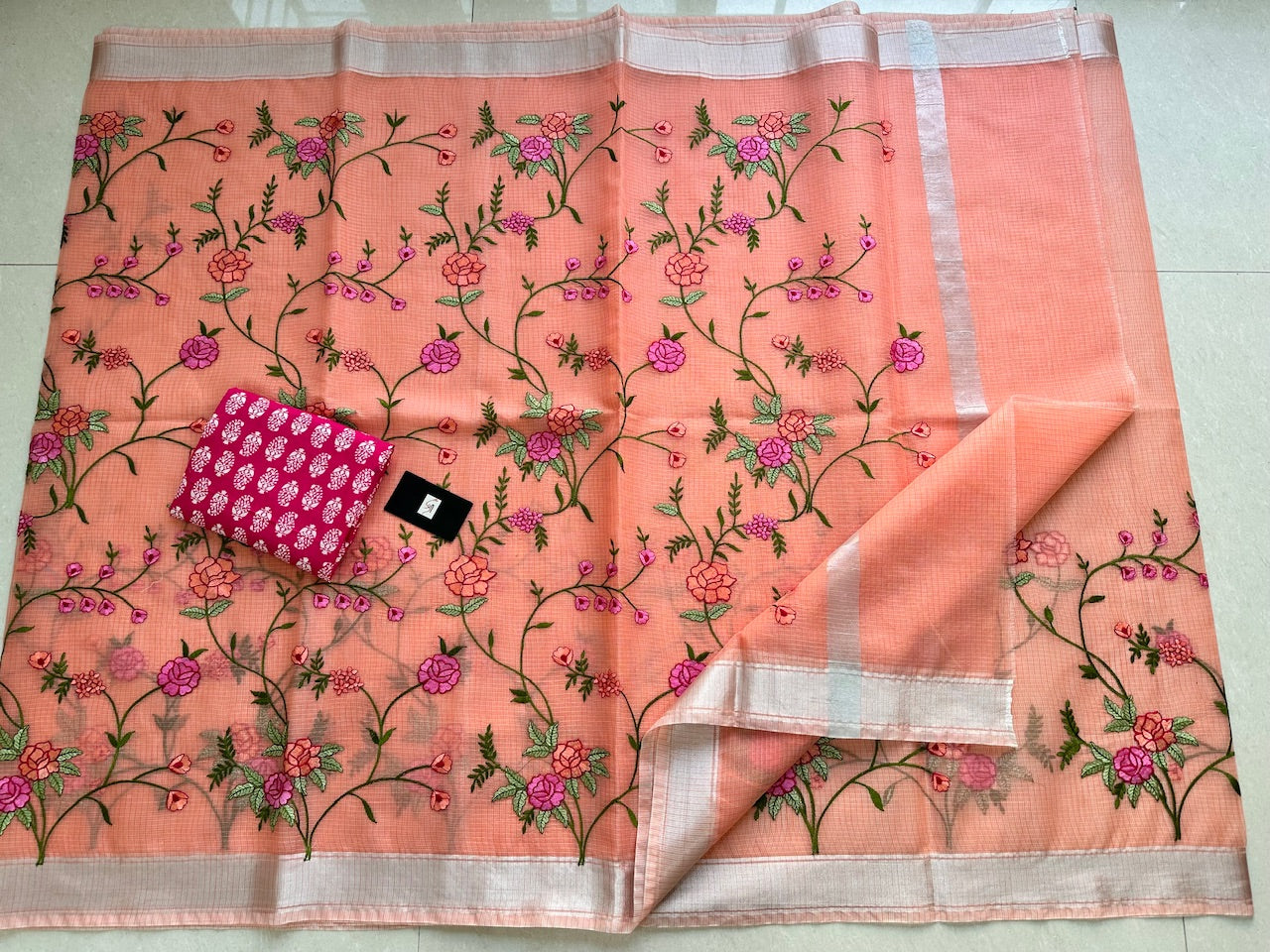 Embroidered Kota Cotton Doria Saree