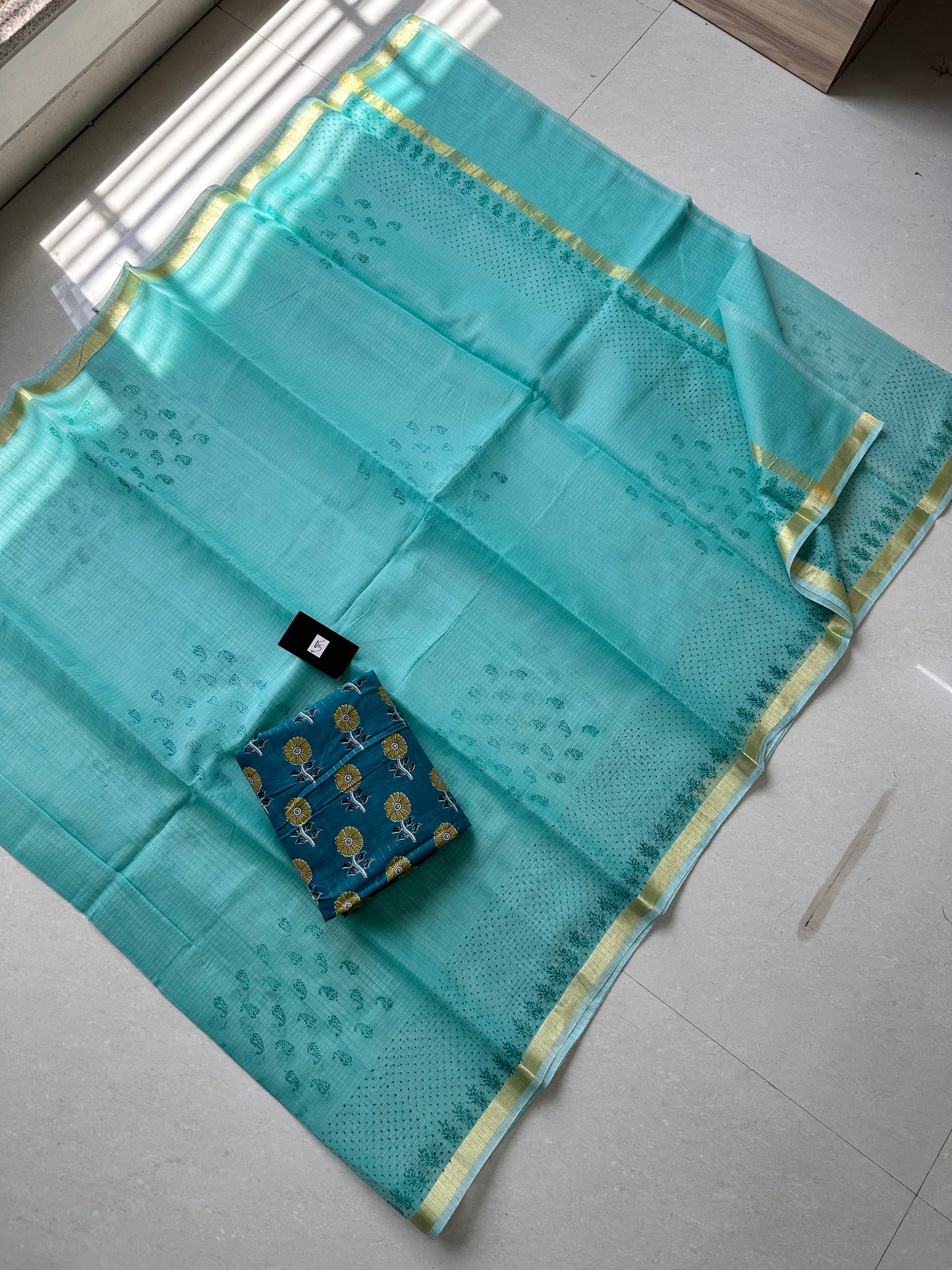 HandBlock Printed Kota Cotton Doria Saree