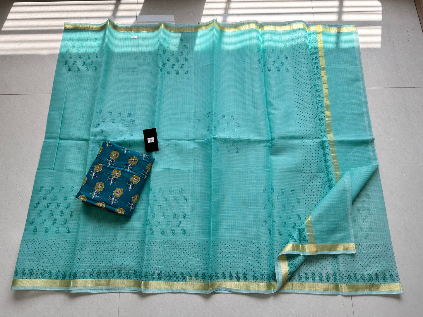 HandBlock Printed Kota Cotton Doria Saree