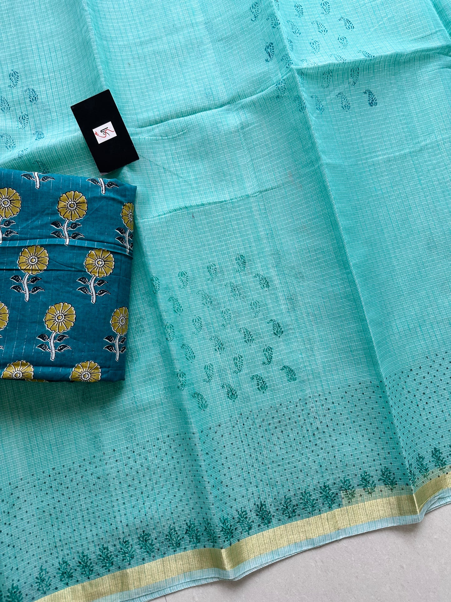 HandBlock Printed Kota Cotton Doria Saree