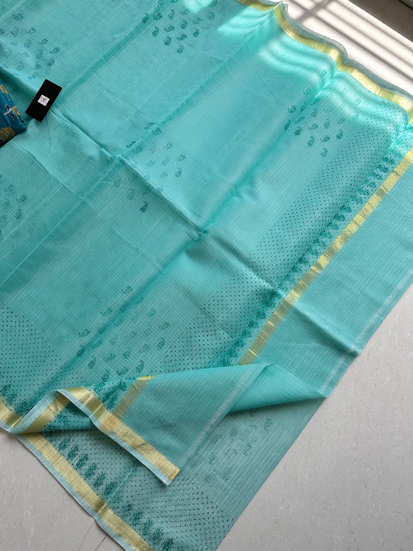 HandBlock Printed Kota Cotton Doria Saree