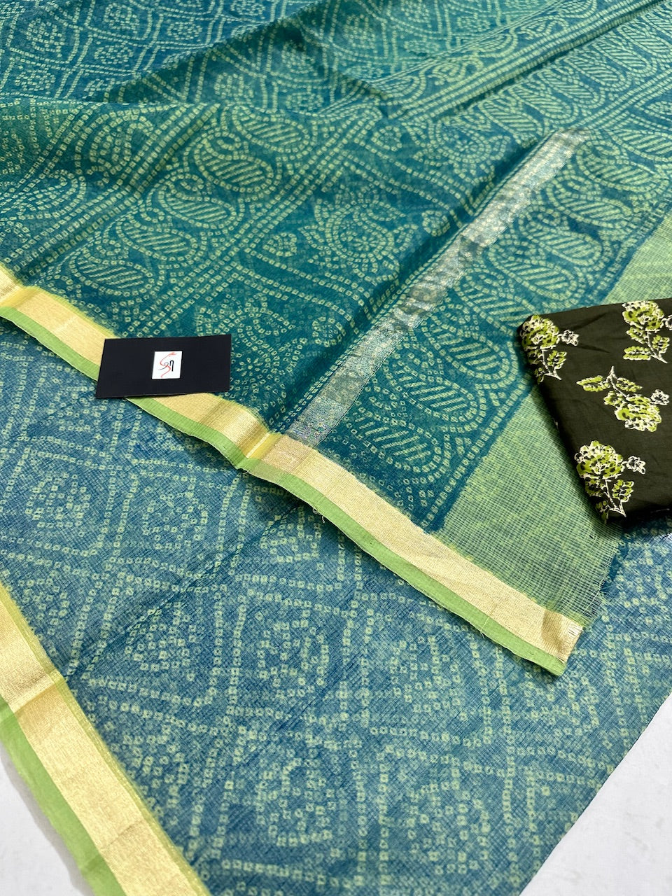 HandBlock Bandhini Printed Kota Cotton Doria Saree