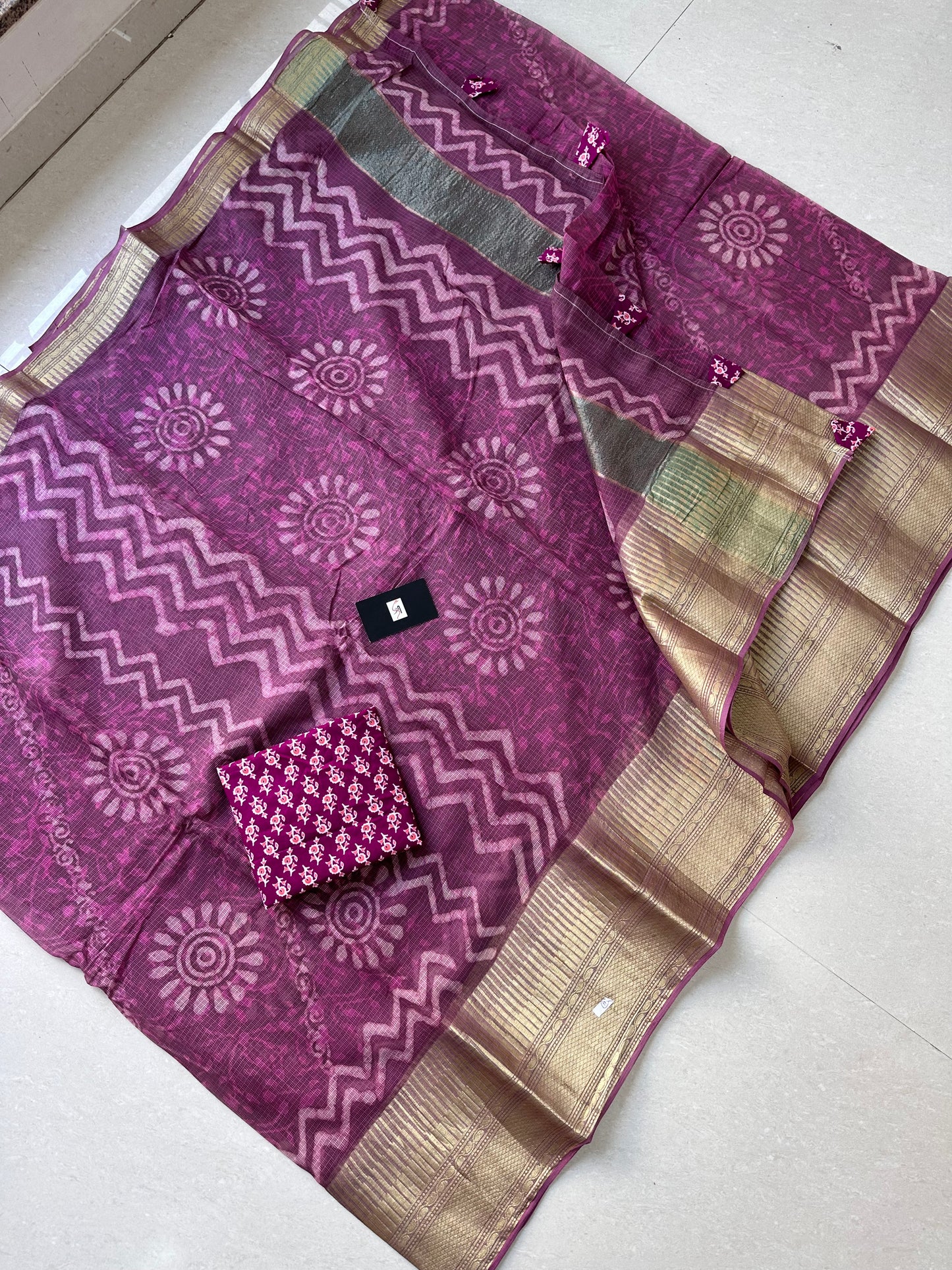 Pure HandBlock Printed Kota Cotton Doria Saree