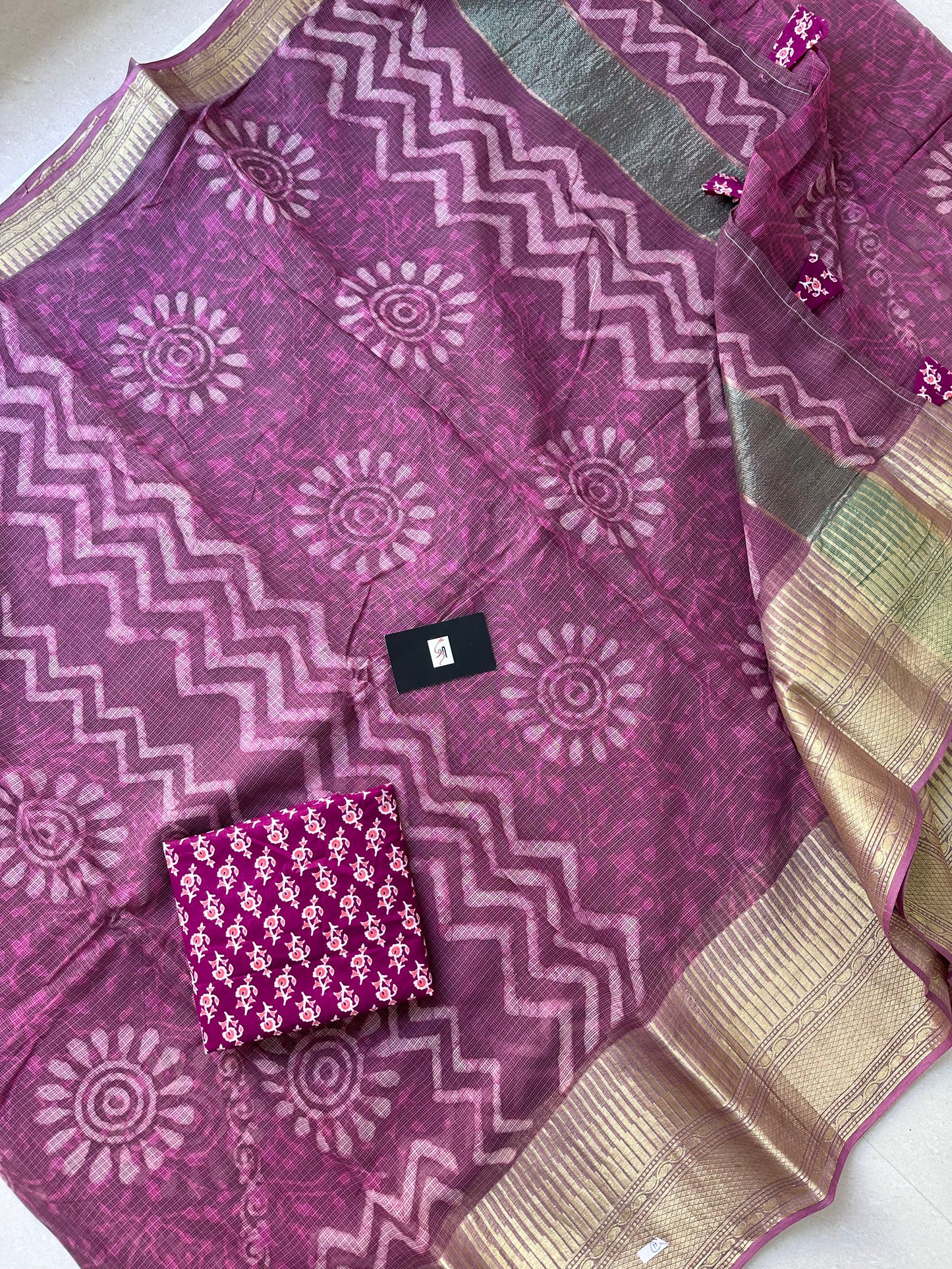 Pure HandBlock Printed Kota Cotton Doria Saree