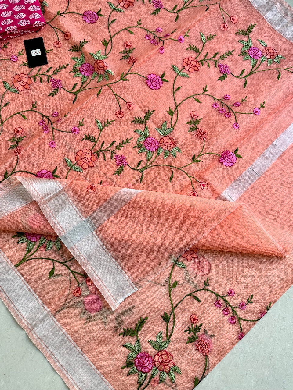 Embroidered Kota Cotton Doria Saree