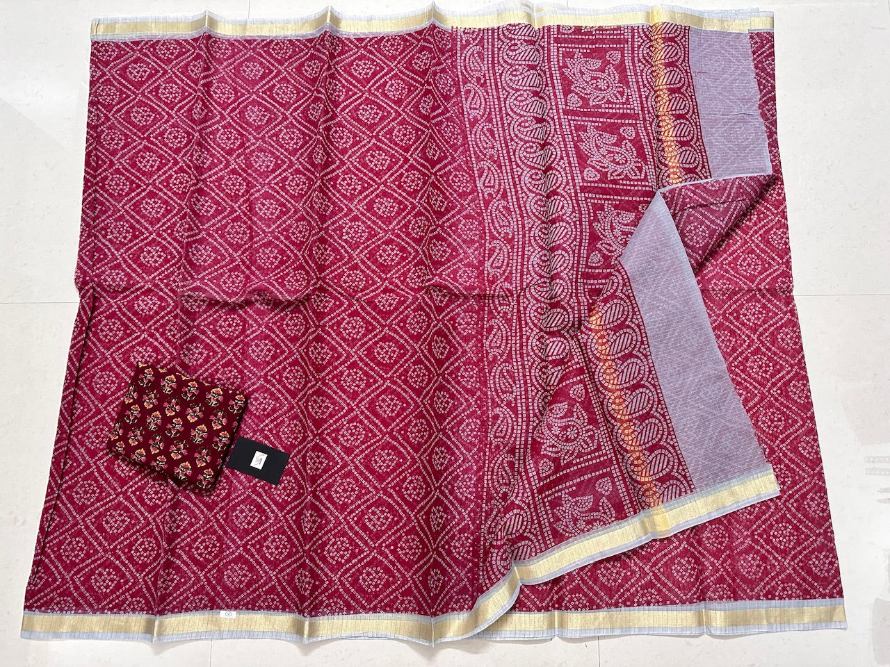 HandBlock Bandhini Printed Kota Cotton Doria Saree