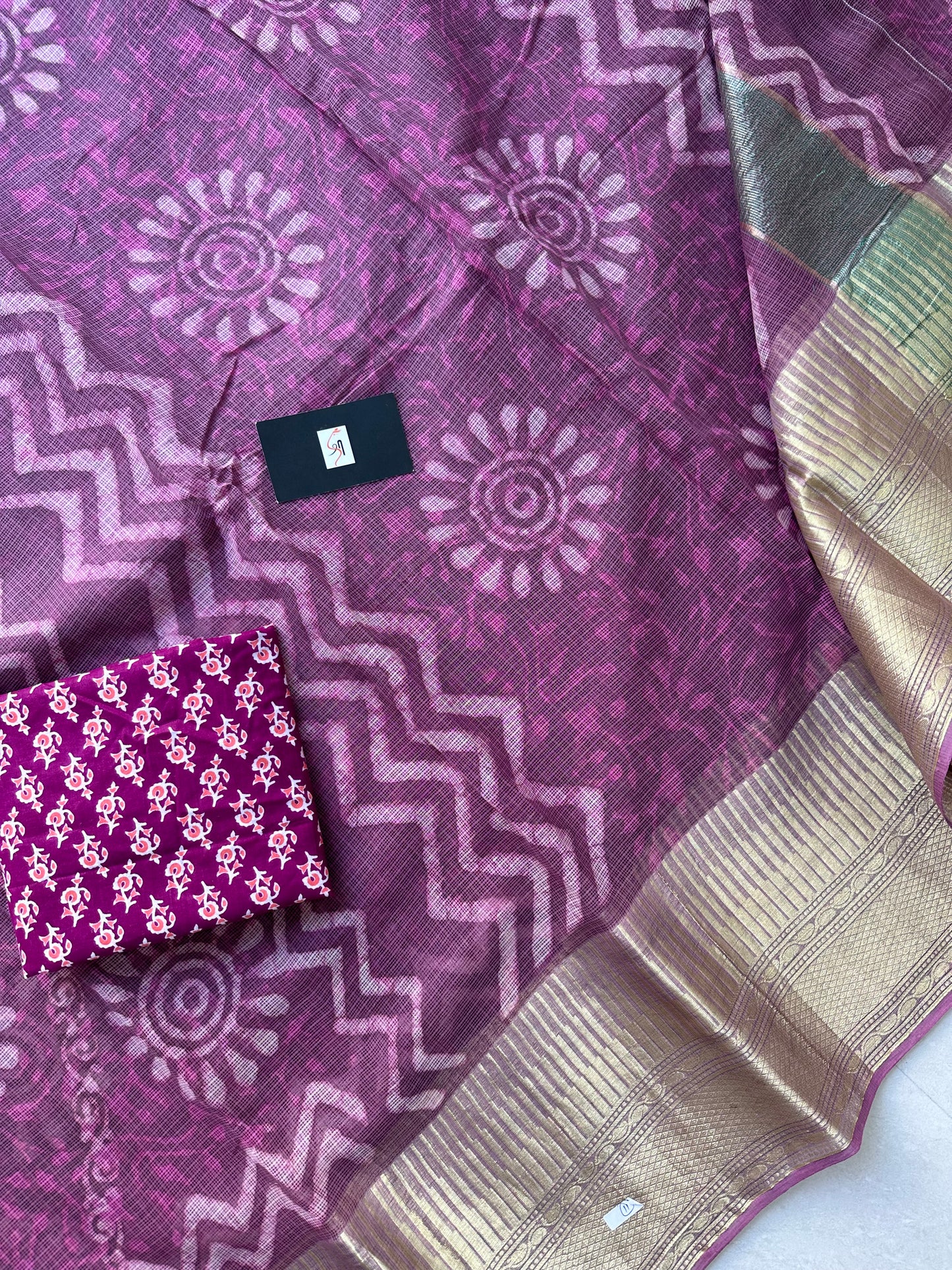 Pure HandBlock Printed Kota Cotton Doria Saree