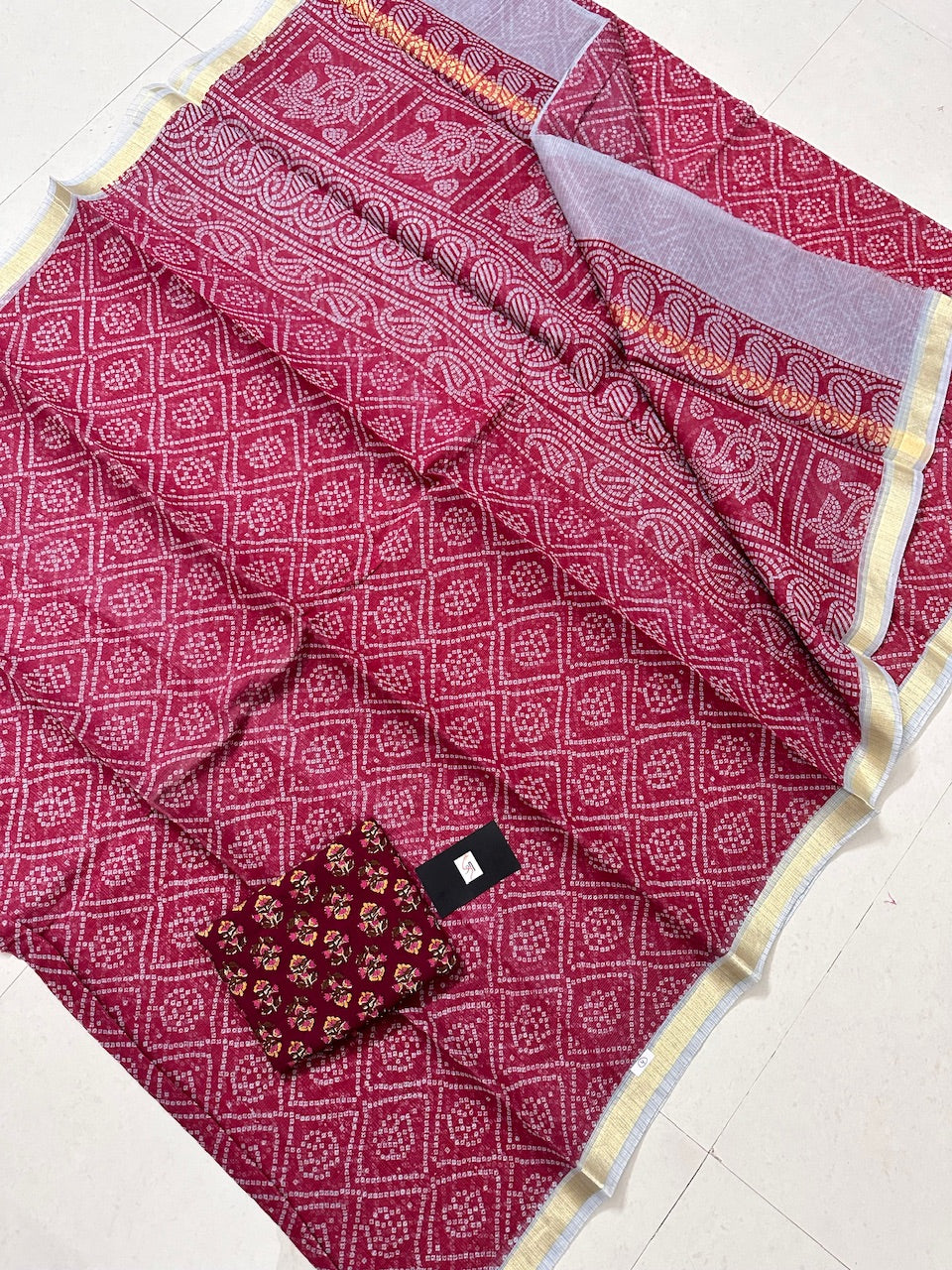 HandBlock Bandhini Printed Kota Cotton Doria Saree