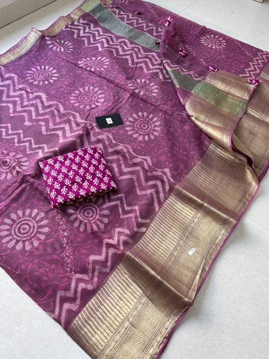 Pure HandBlock Printed Kota Cotton Doria Saree