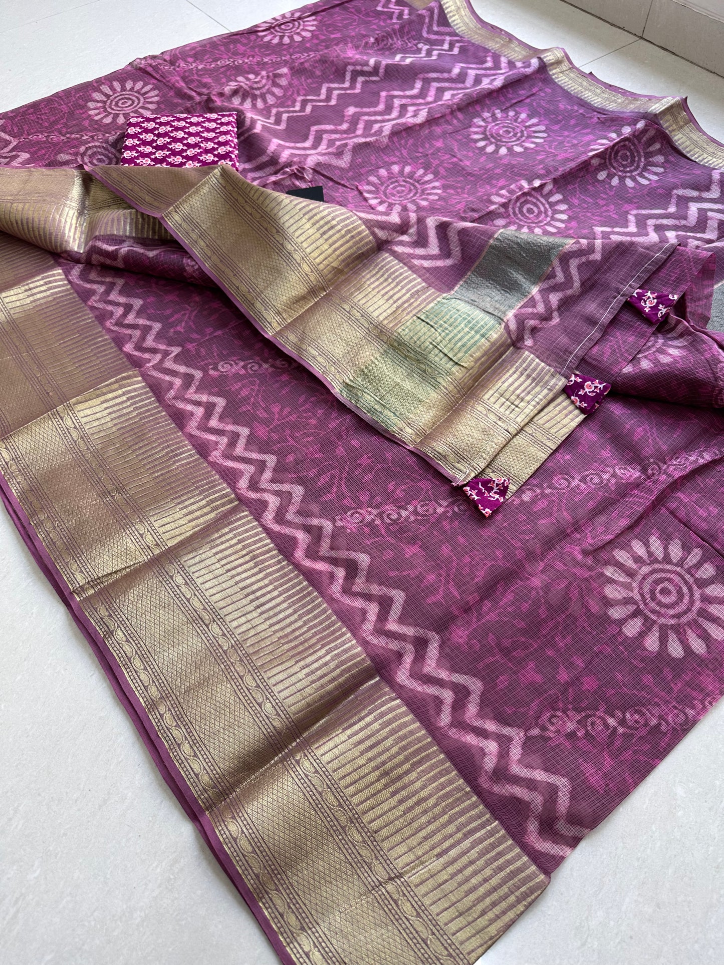 Pure HandBlock Printed Kota Cotton Doria Saree