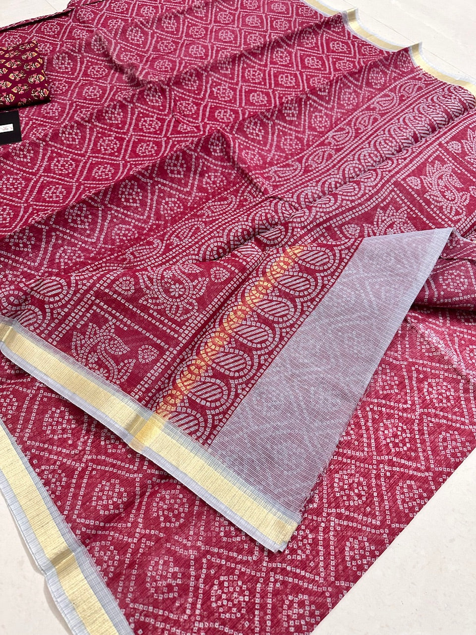 HandBlock Bandhini Printed Kota Cotton Doria Saree