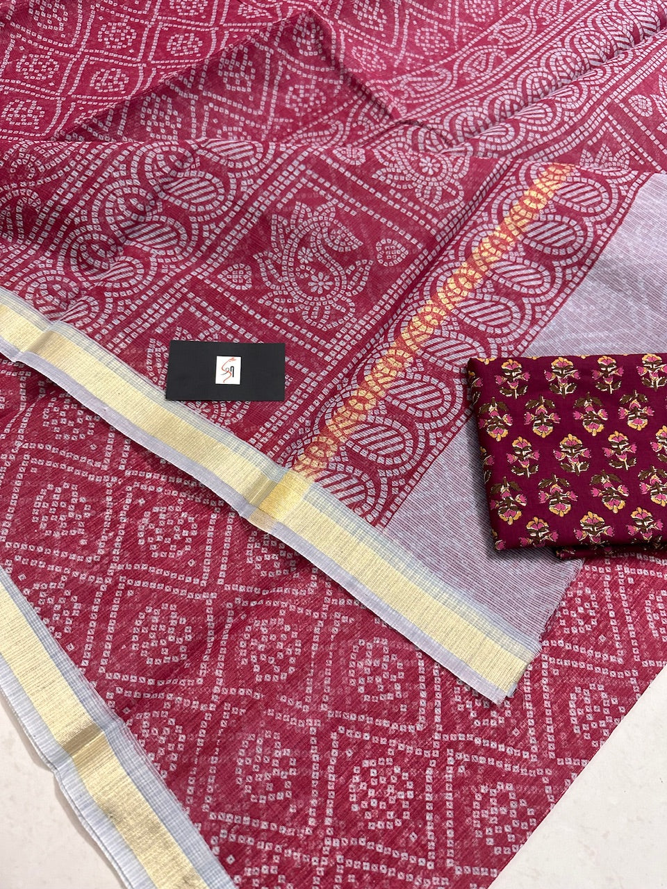 HandBlock Bandhini Printed Kota Cotton Doria Saree