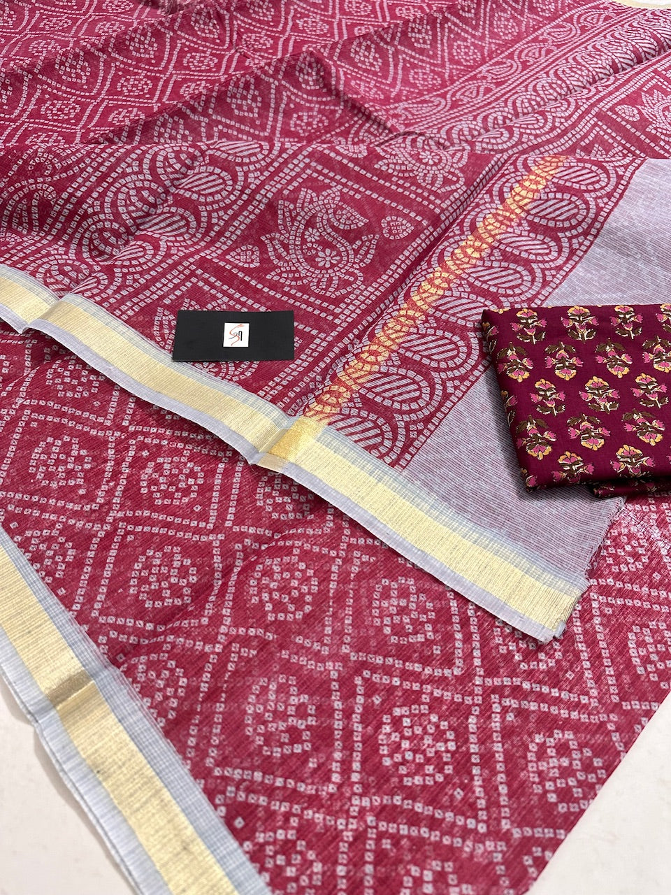 HandBlock Bandhini Printed Kota Cotton Doria Saree