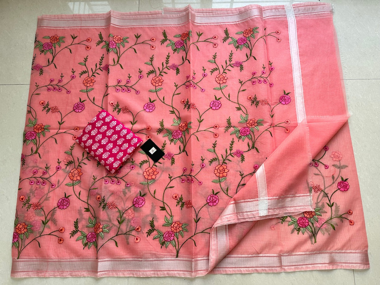 Embroidered Kota Cotton Doria Saree