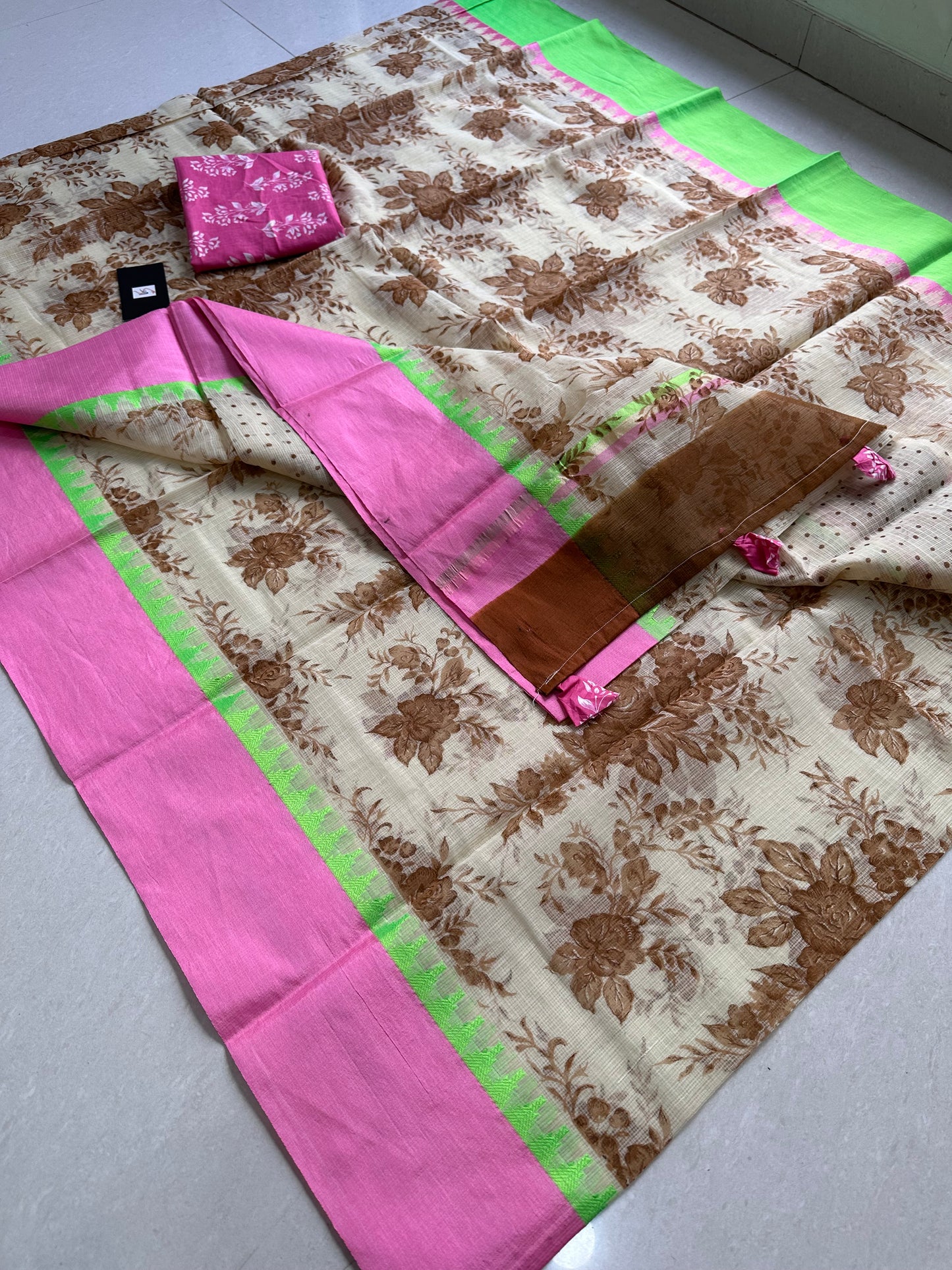 Pure HandBlock Printed Kota Cotton Doria Saree