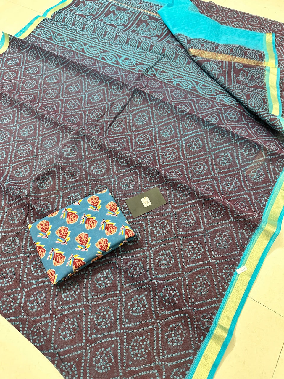 HandBlock Bandhini Printed Kota Cotton Doria Saree