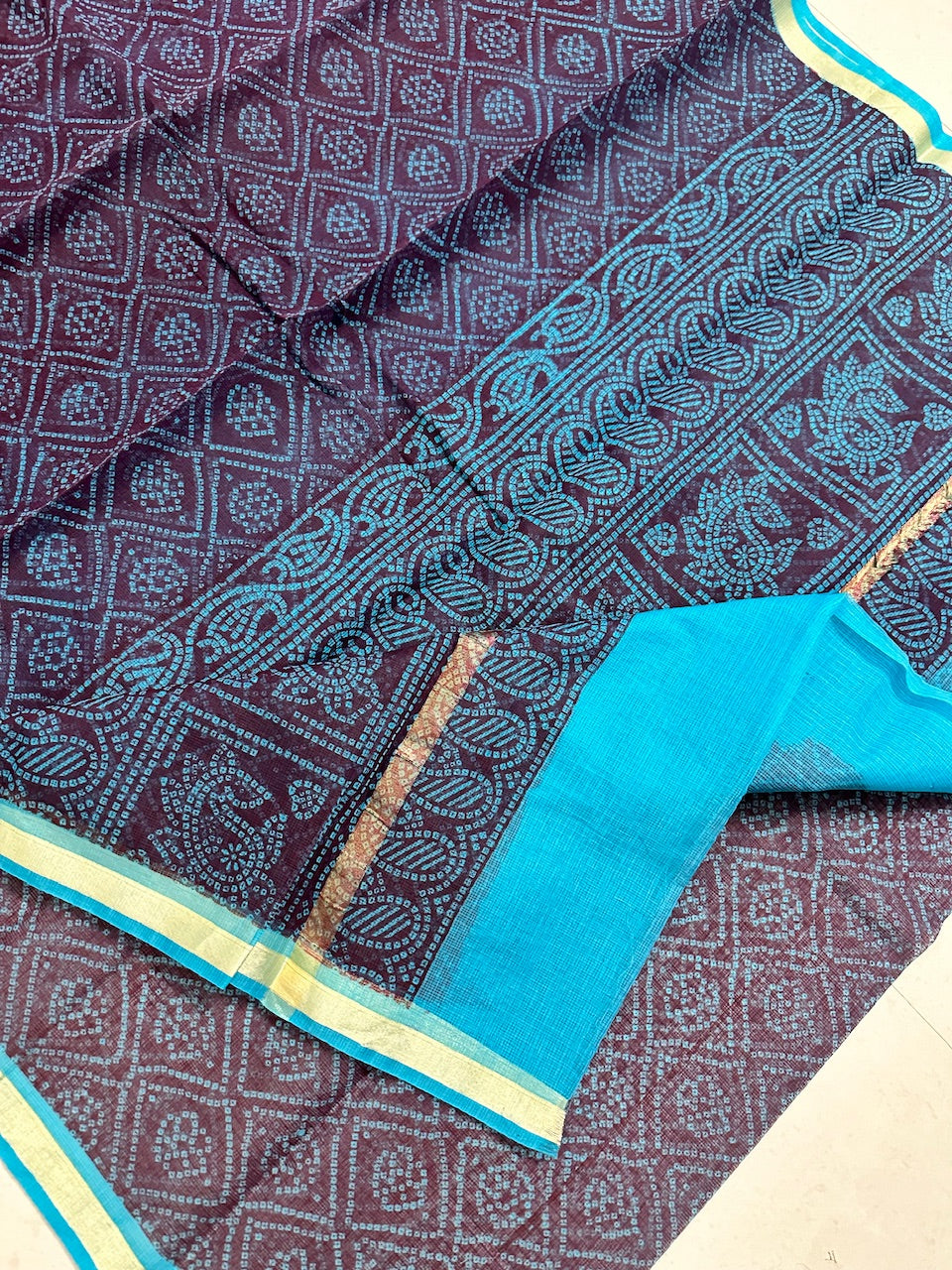 HandBlock Bandhini Printed Kota Cotton Doria Saree