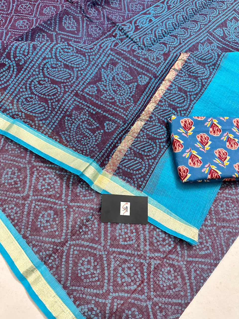 HandBlock Bandhini Printed Kota Cotton Doria Saree