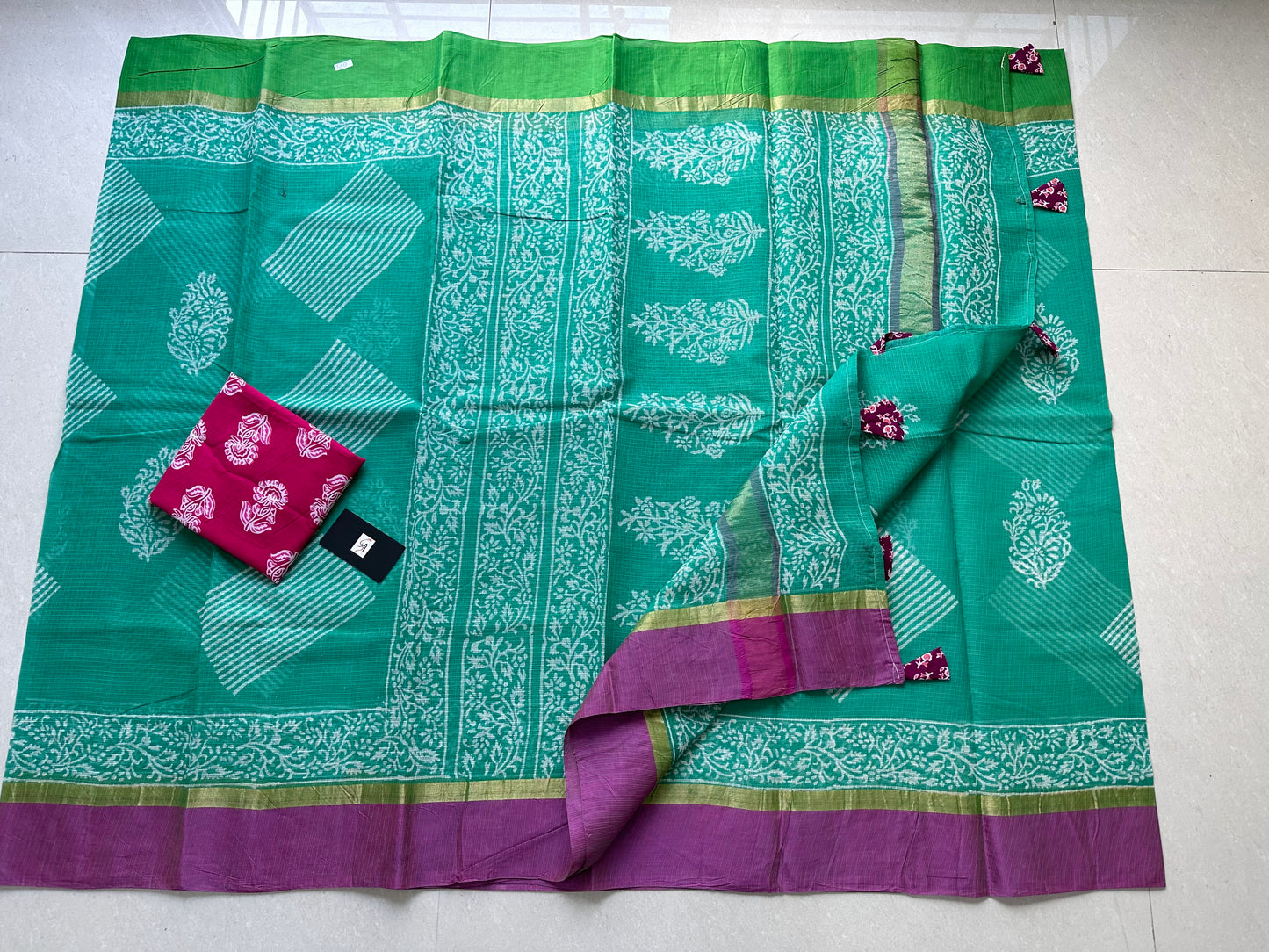 Pure HandBlock Printed Kota Cotton Doria Saree