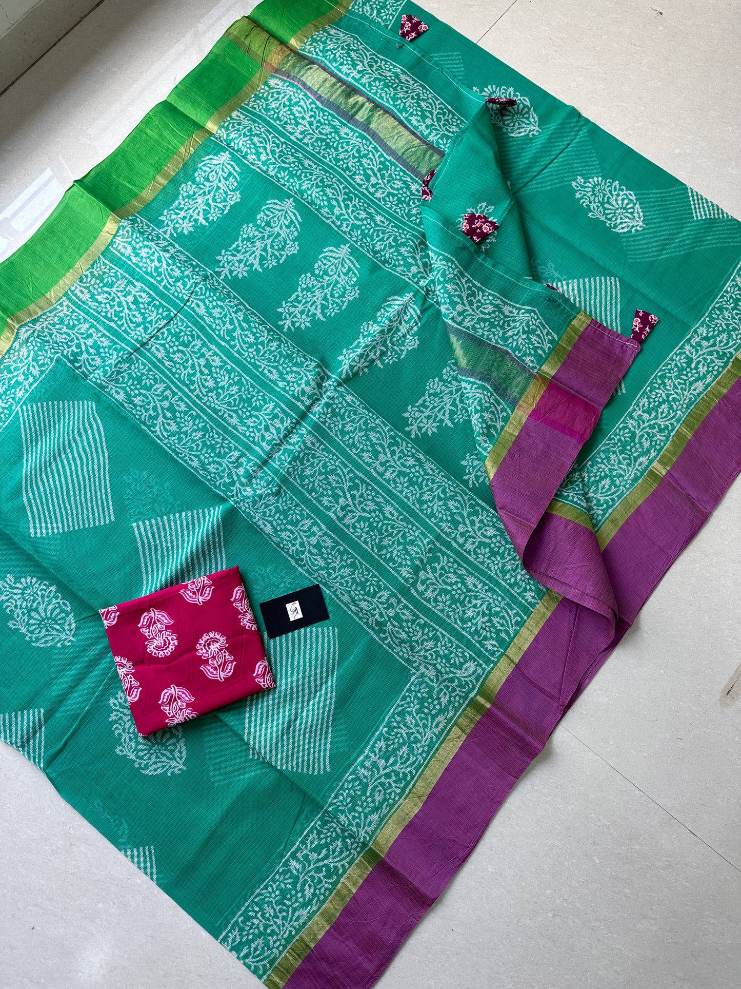 Pure HandBlock Printed Kota Cotton Doria Saree