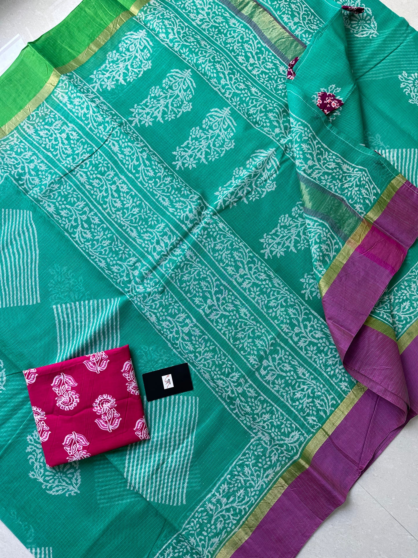 Pure HandBlock Printed Kota Cotton Doria Saree