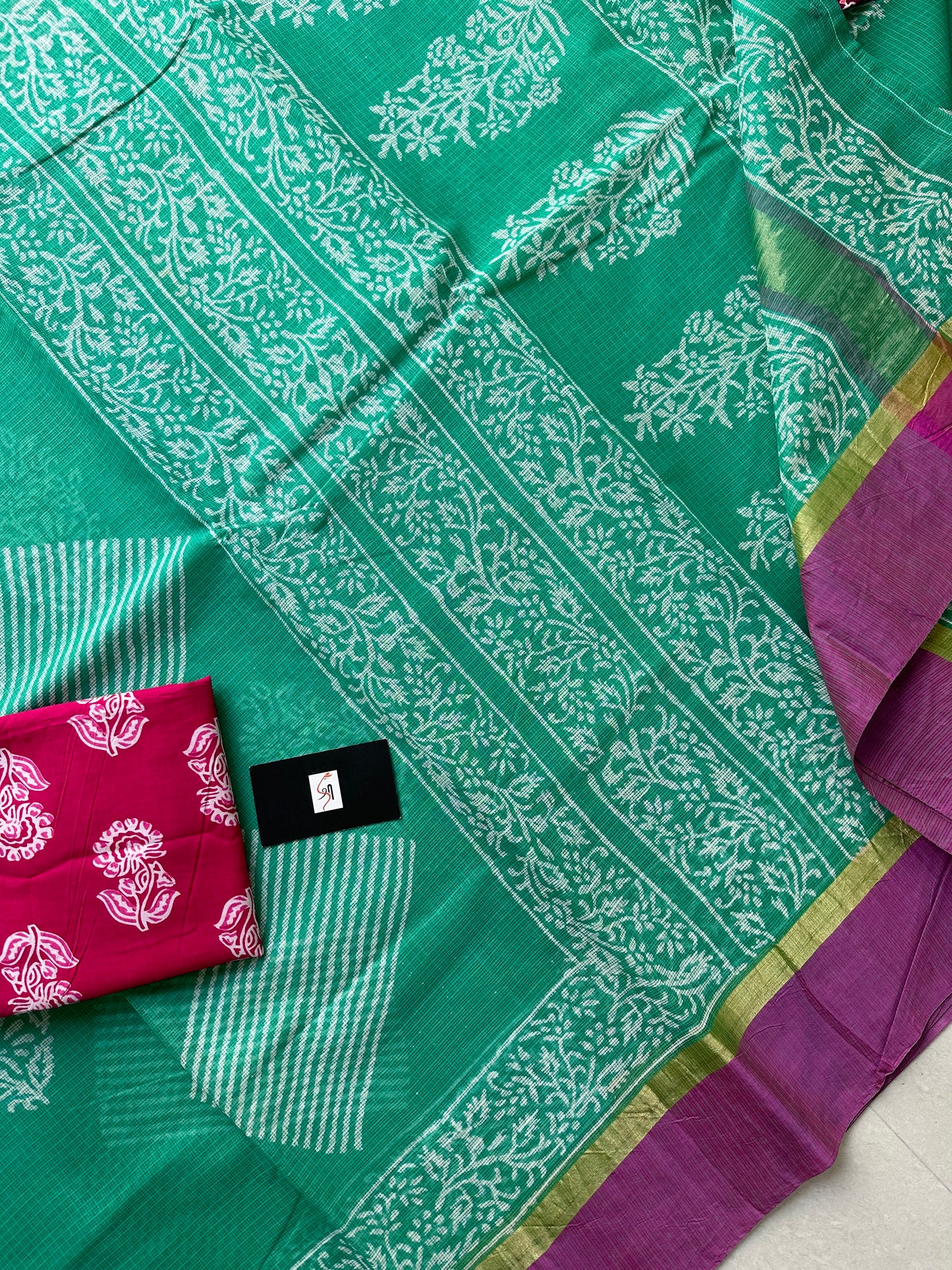 Pure HandBlock Printed Kota Cotton Doria Saree