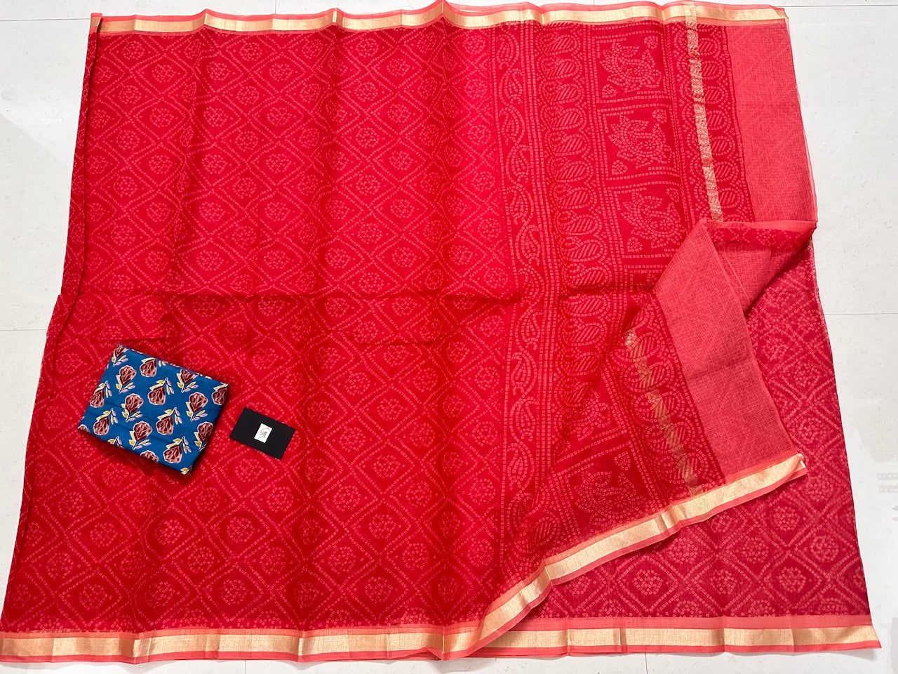 HandBlock Bandhini Printed Kota Cotton Doria Saree