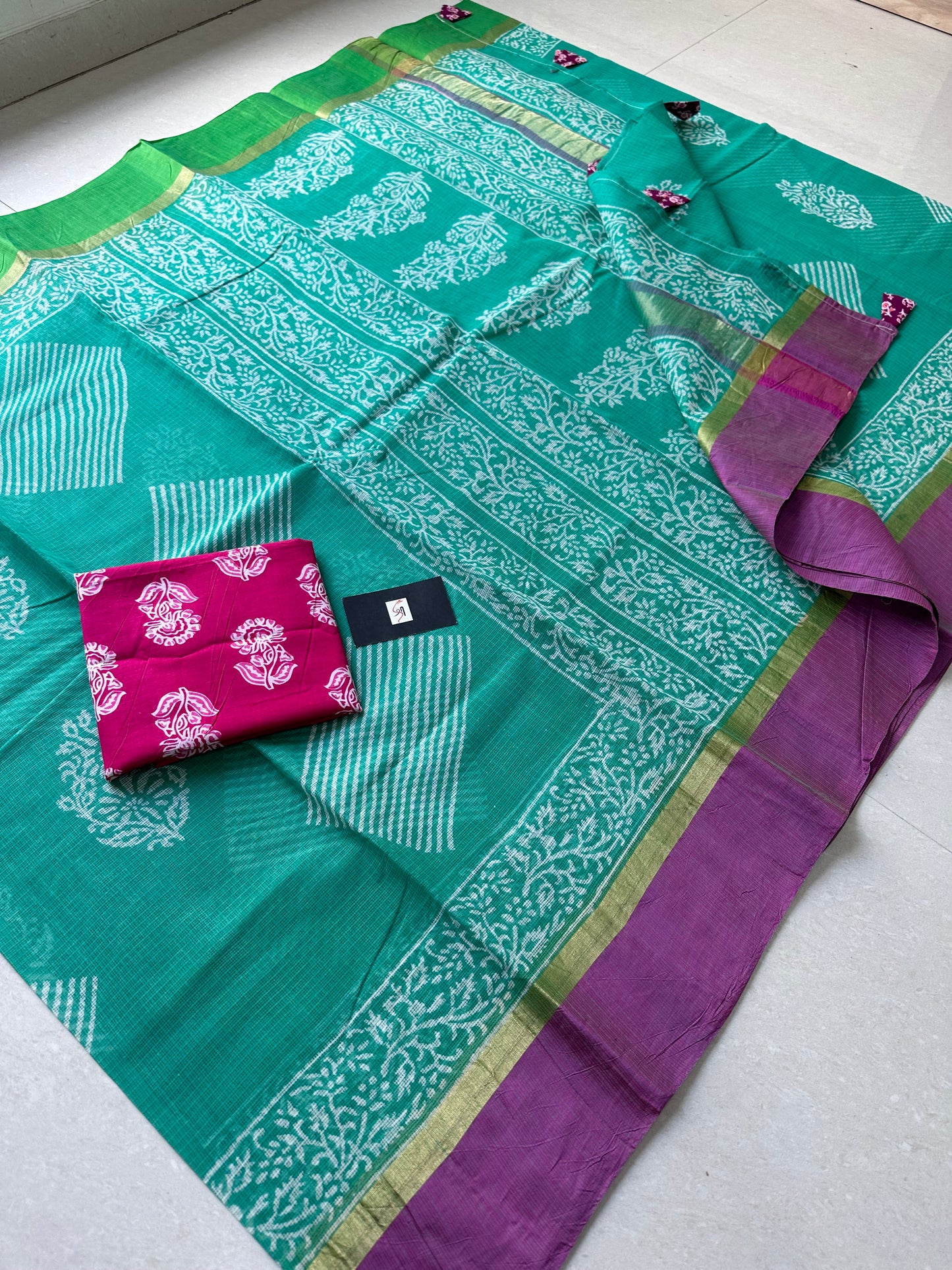 Pure HandBlock Printed Kota Cotton Doria Saree