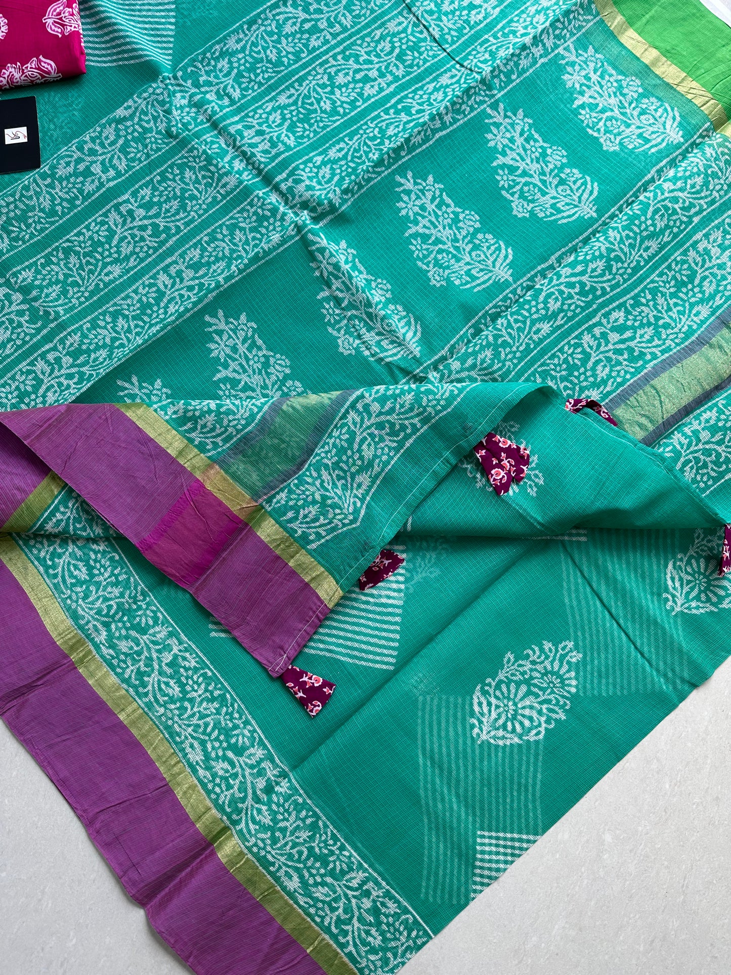 Pure HandBlock Printed Kota Cotton Doria Saree