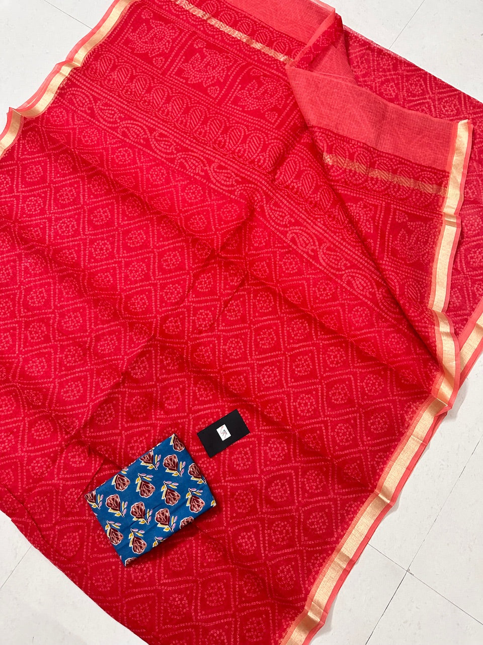 HandBlock Bandhini Printed Kota Cotton Doria Saree