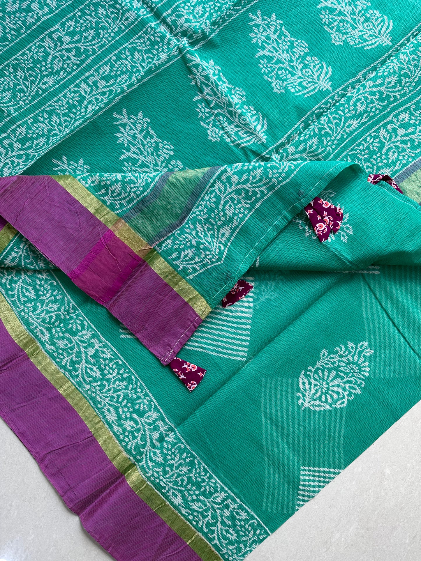 Pure HandBlock Printed Kota Cotton Doria Saree