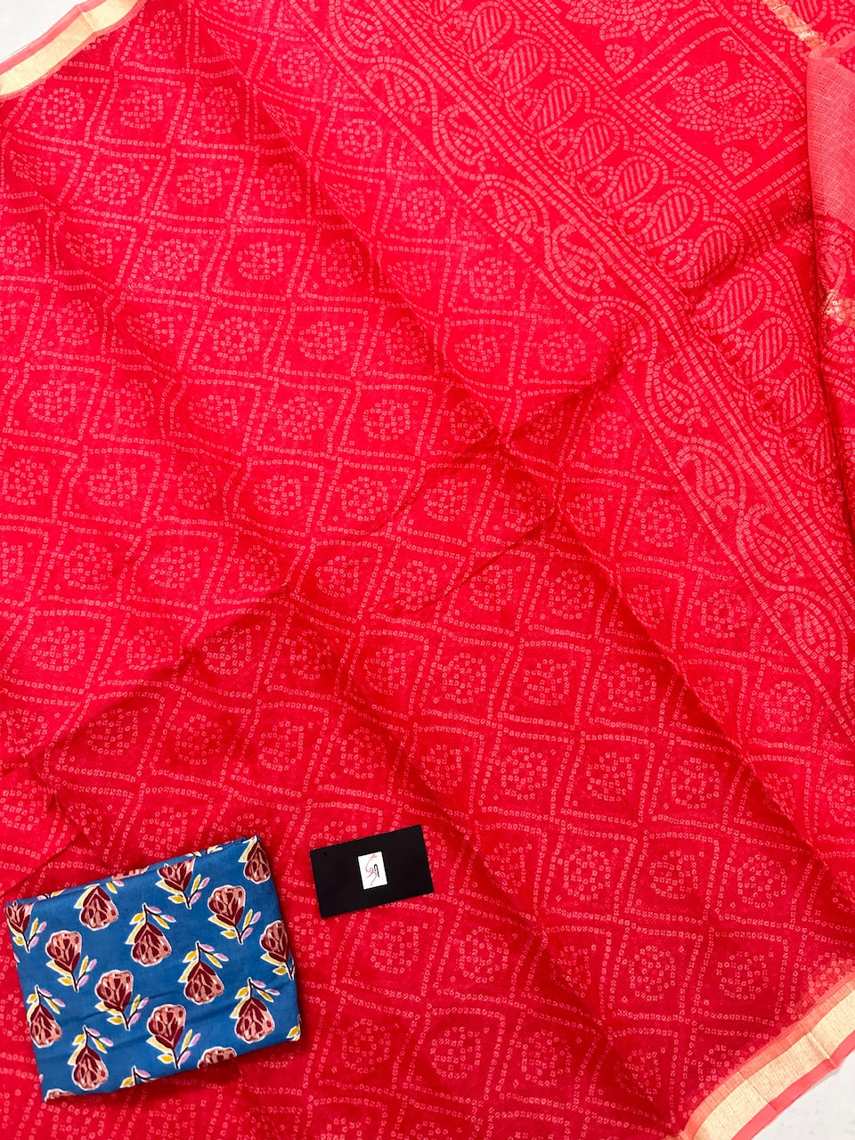 HandBlock Bandhini Printed Kota Cotton Doria Saree