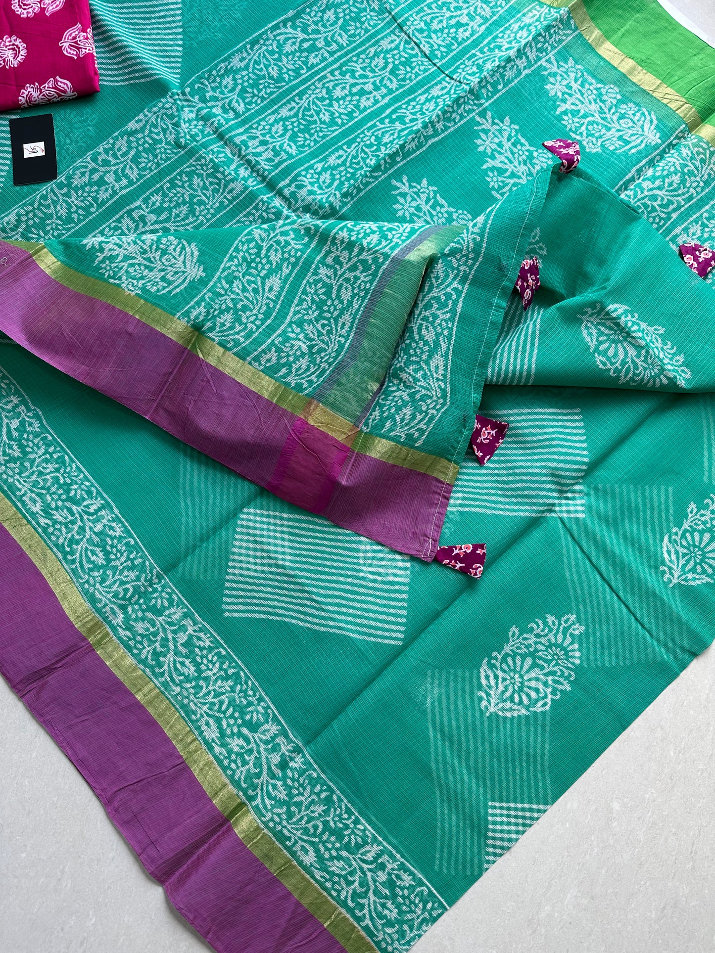 Pure HandBlock Printed Kota Cotton Doria Saree