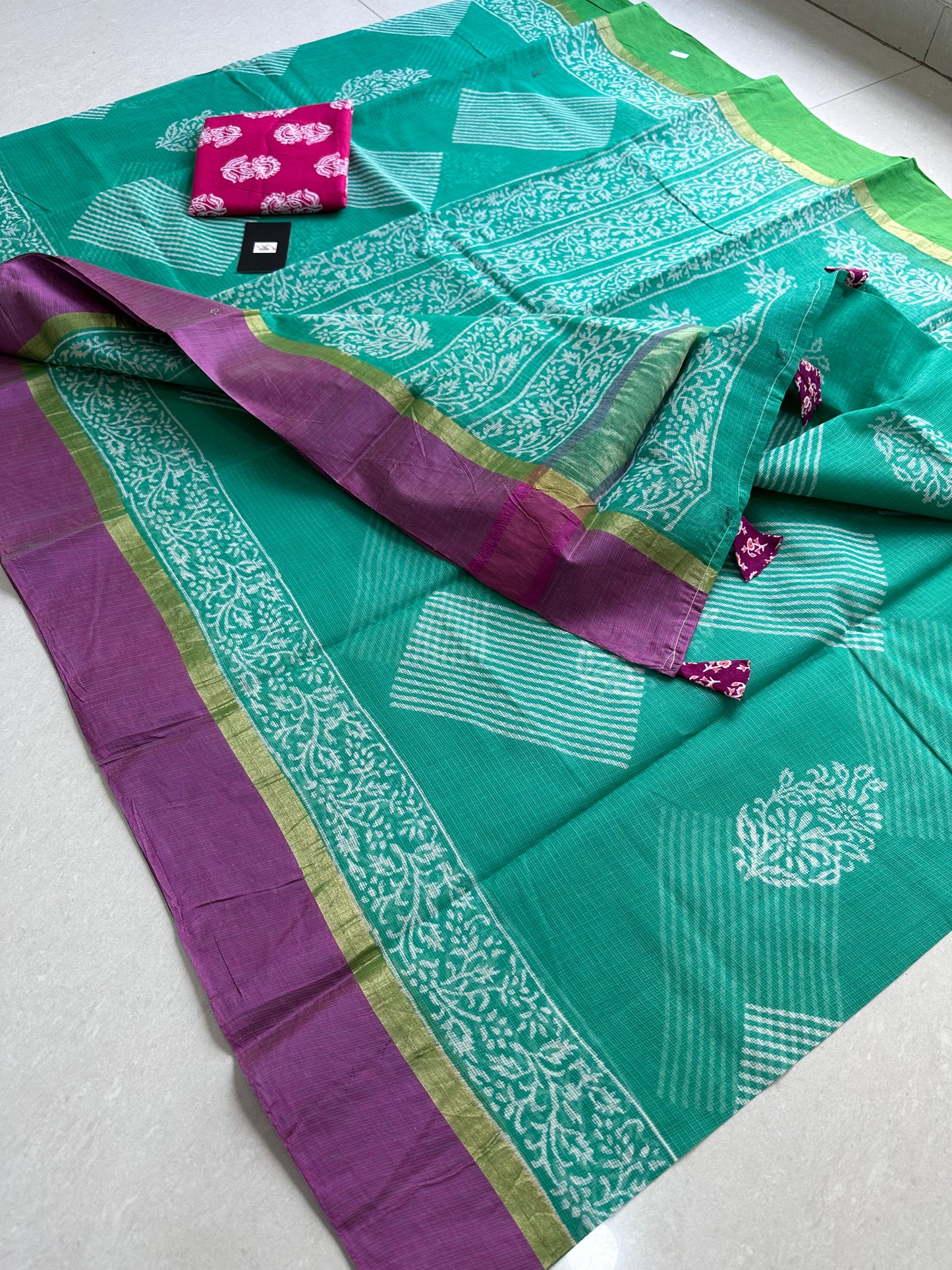 Pure HandBlock Printed Kota Cotton Doria Saree