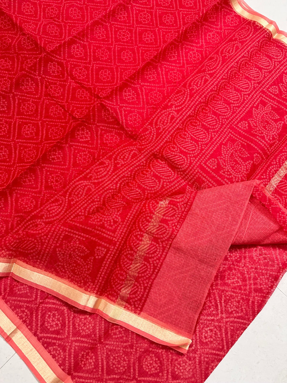 HandBlock Bandhini Printed Kota Cotton Doria Saree