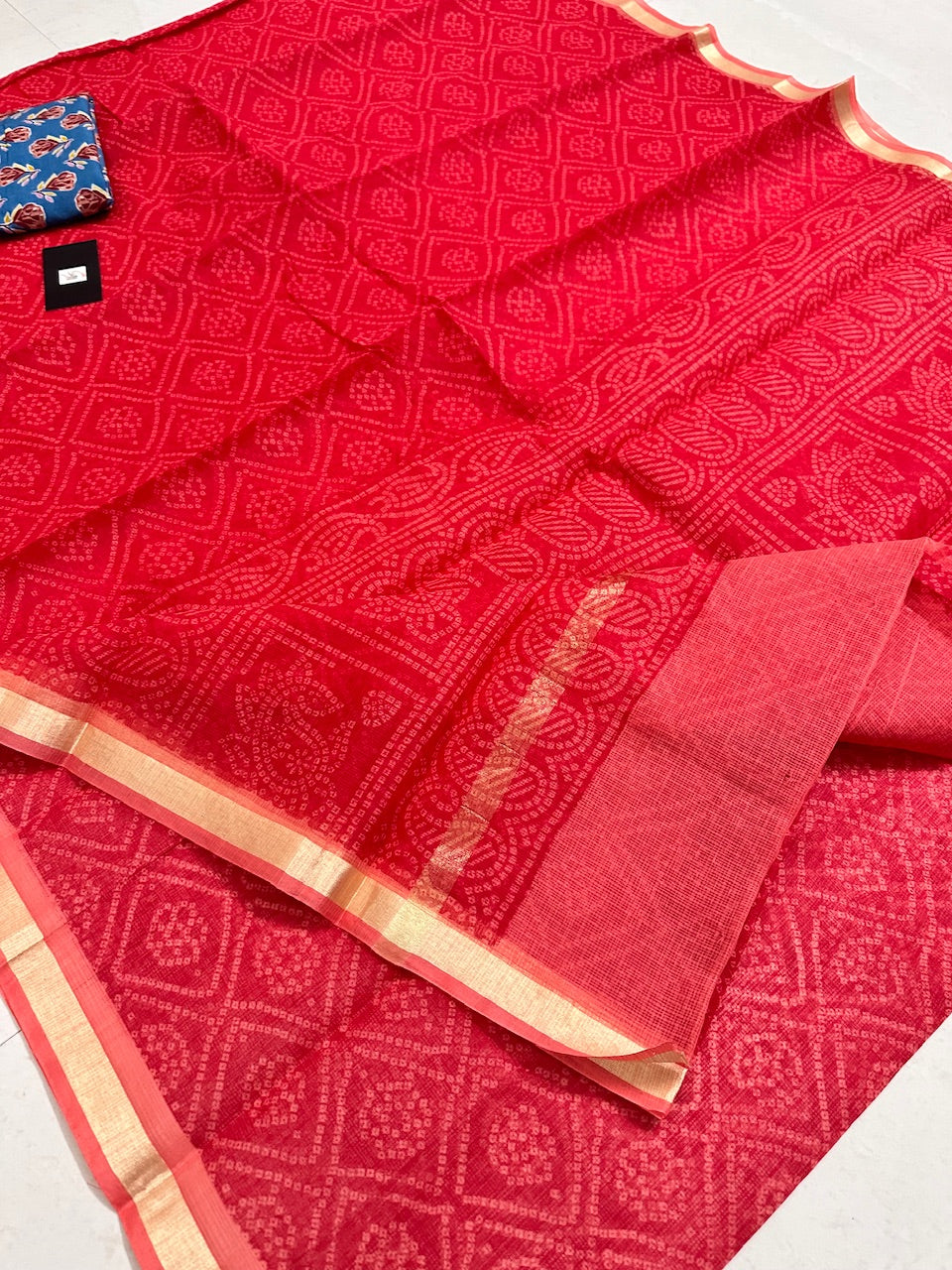 HandBlock Bandhini Printed Kota Cotton Doria Saree