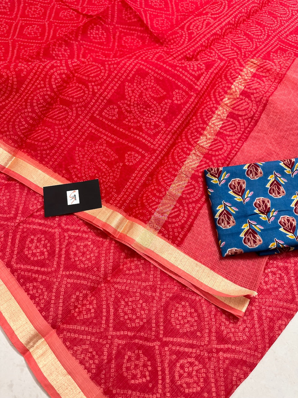 HandBlock Bandhini Printed Kota Cotton Doria Saree