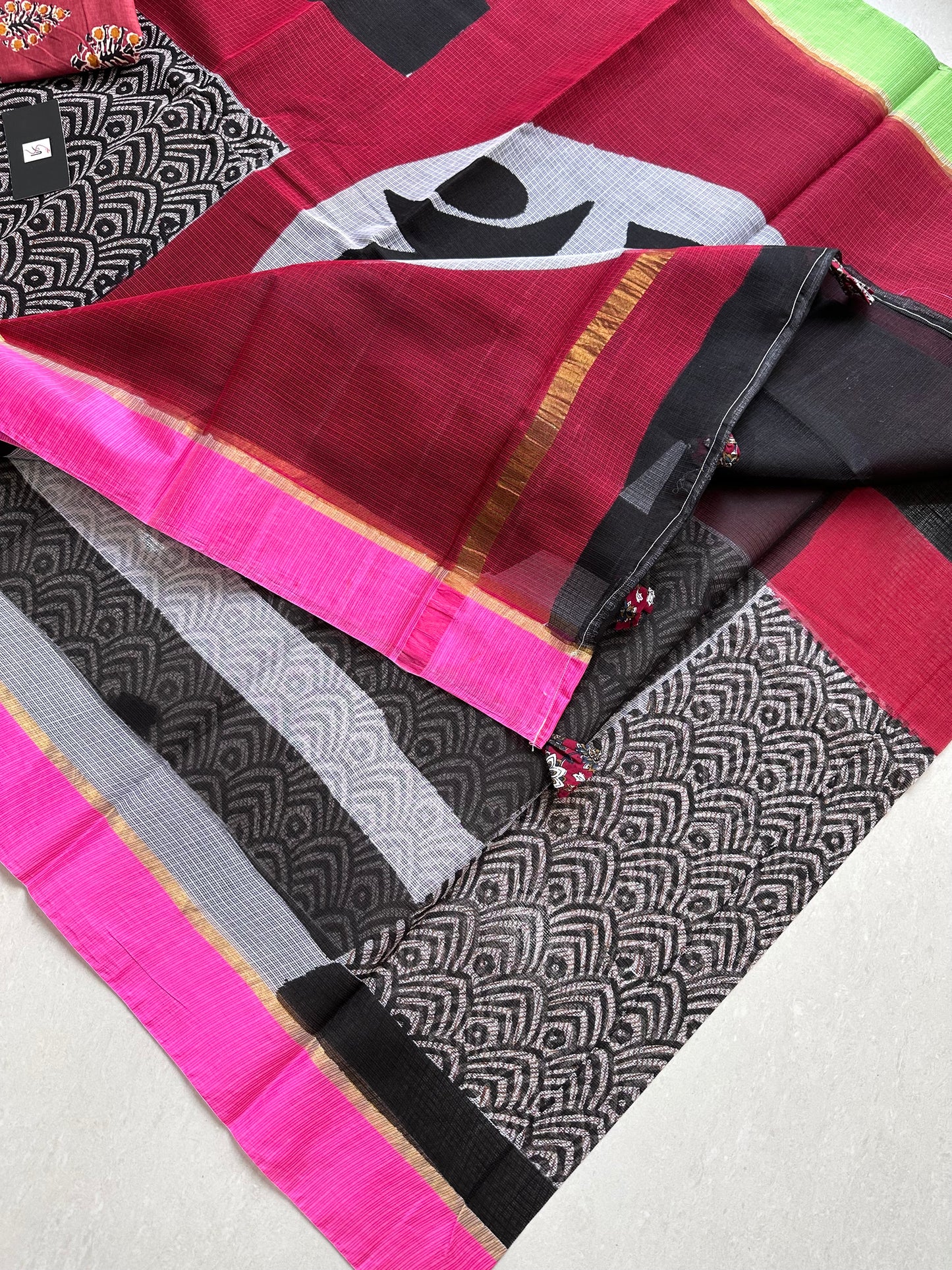 Pure HandBlock Printed Kota Cotton Doria Saree