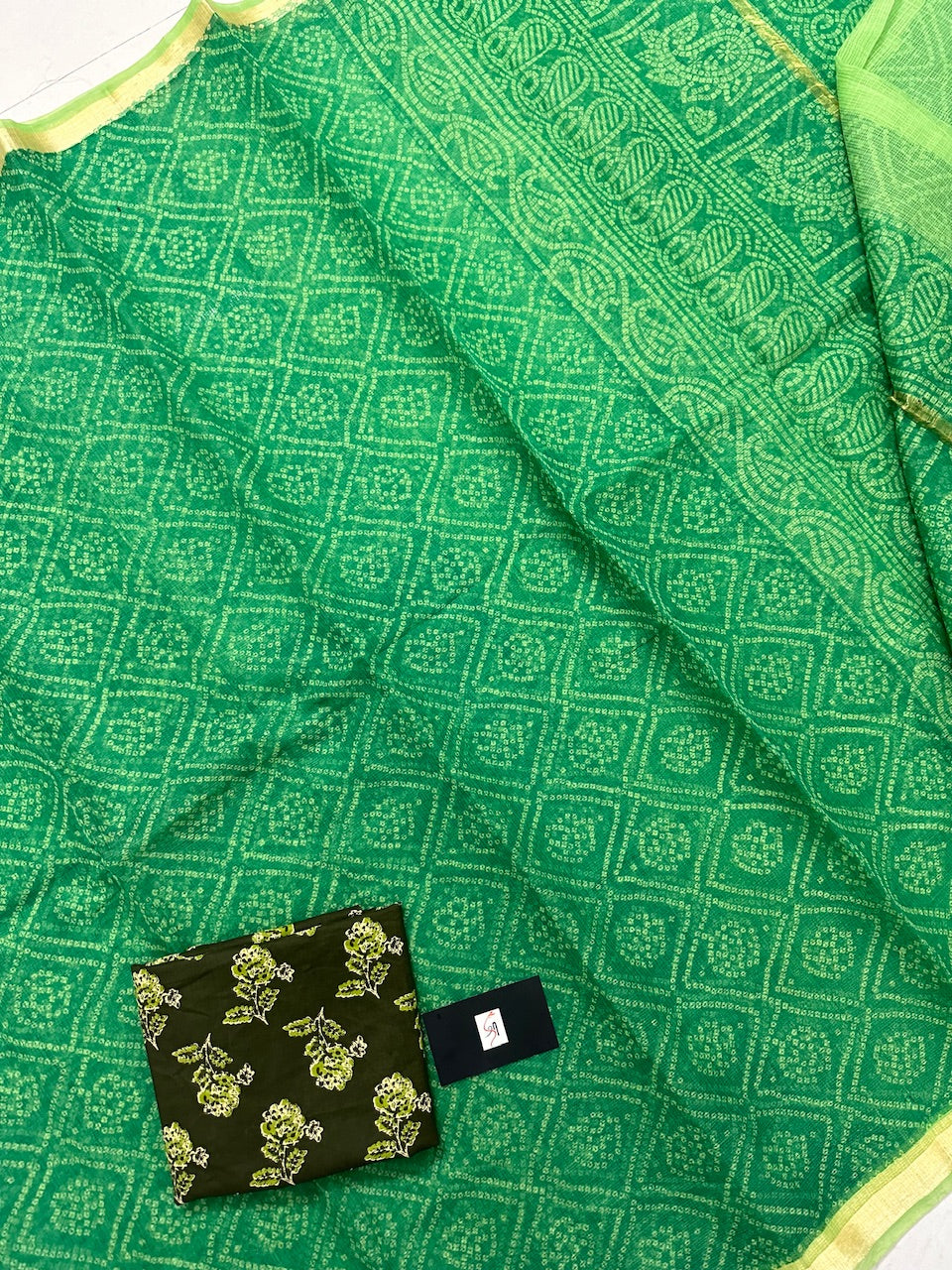 HandBlock Bandhini Printed Kota Cotton Doria Saree