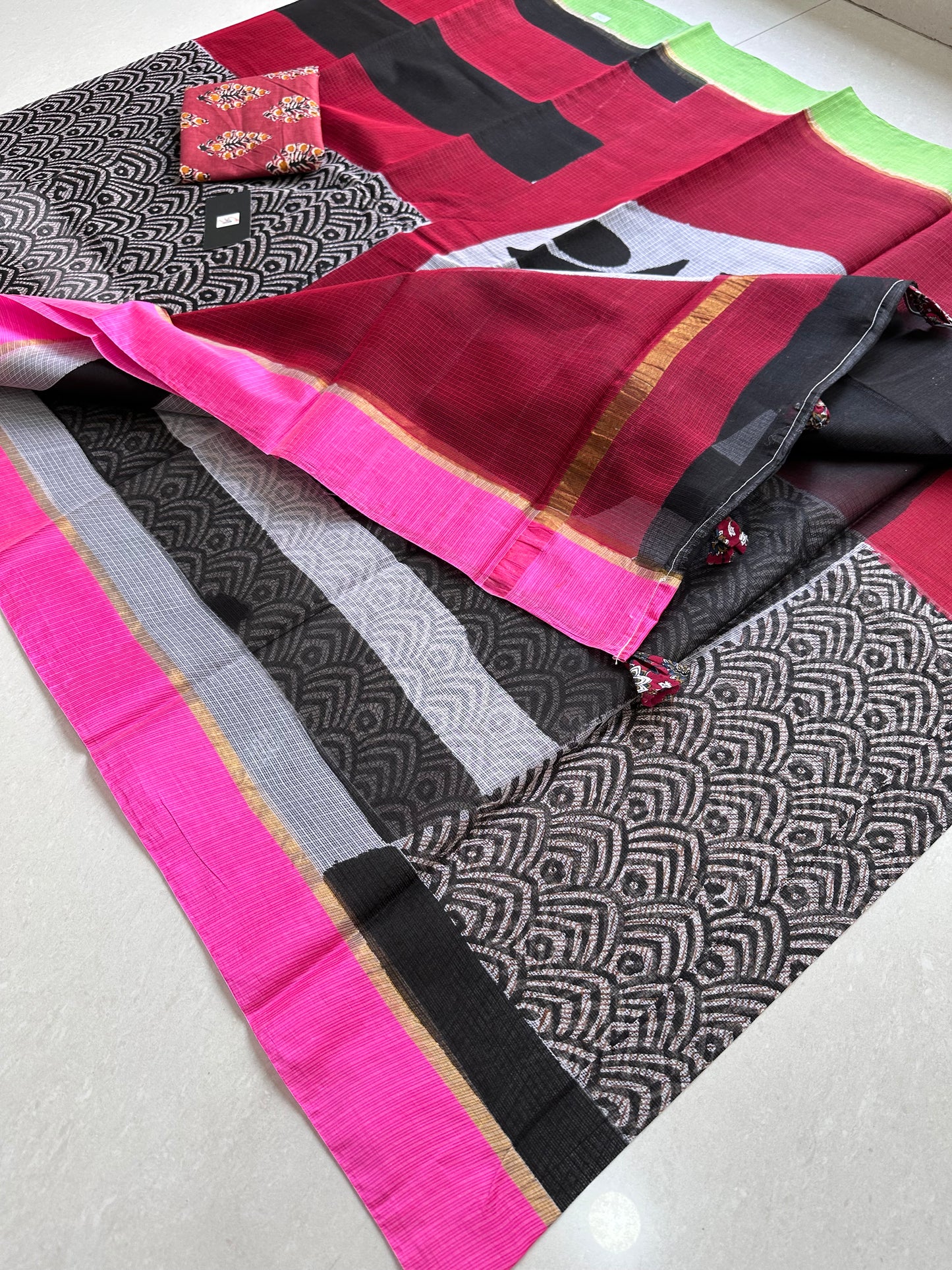 Pure HandBlock Printed Kota Cotton Doria Saree