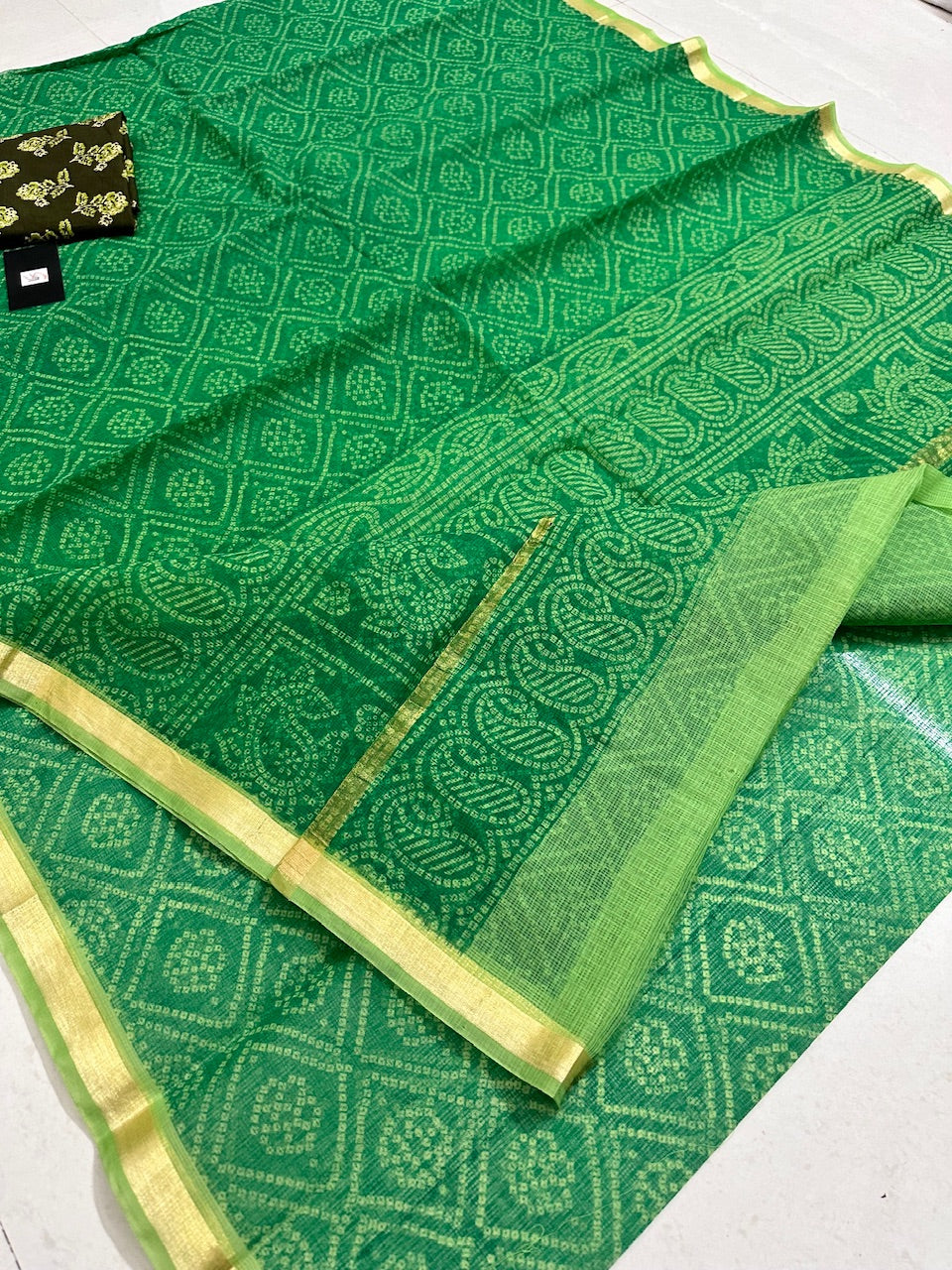 HandBlock Bandhini Printed Kota Cotton Doria Saree