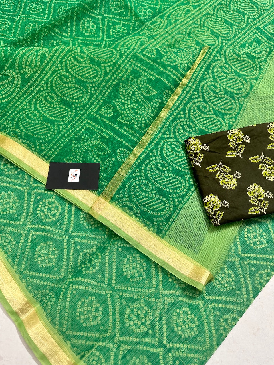 HandBlock Bandhini Printed Kota Cotton Doria Saree