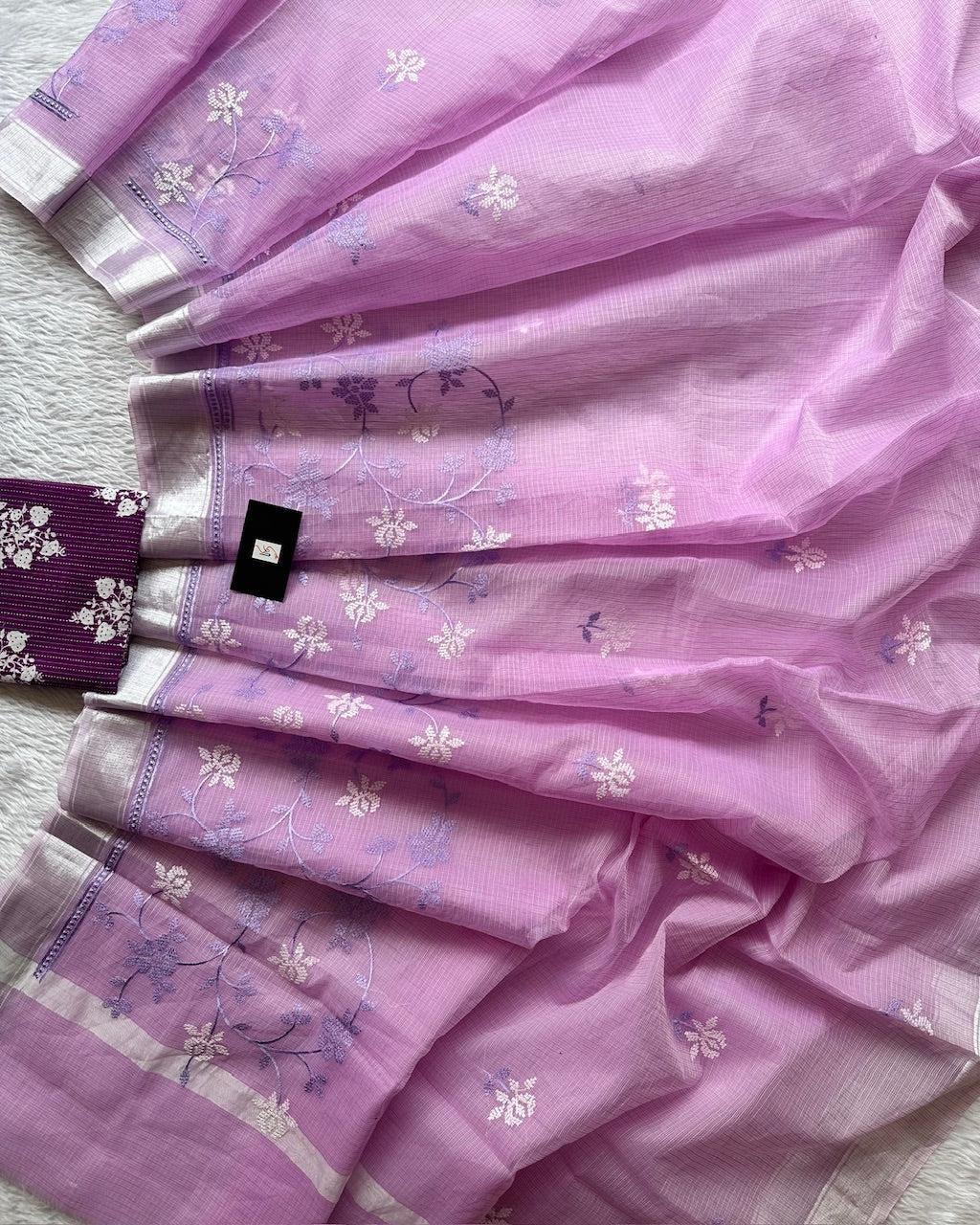 Embroidered Kota Cotton Doria Saree