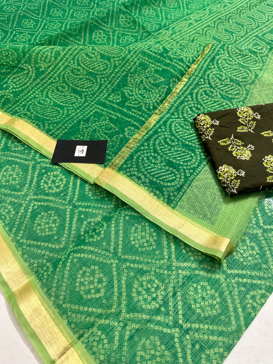 HandBlock Bandhini Printed Kota Cotton Doria Saree