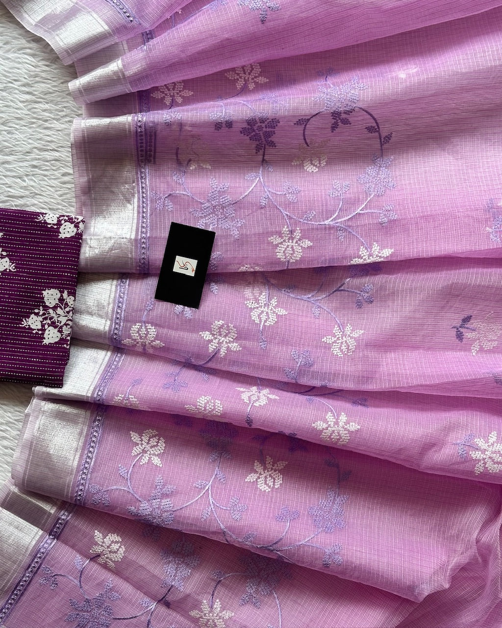 Embroidered Kota Cotton Doria Saree