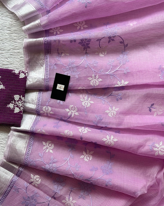 Embroidered Kota Cotton Doria Saree