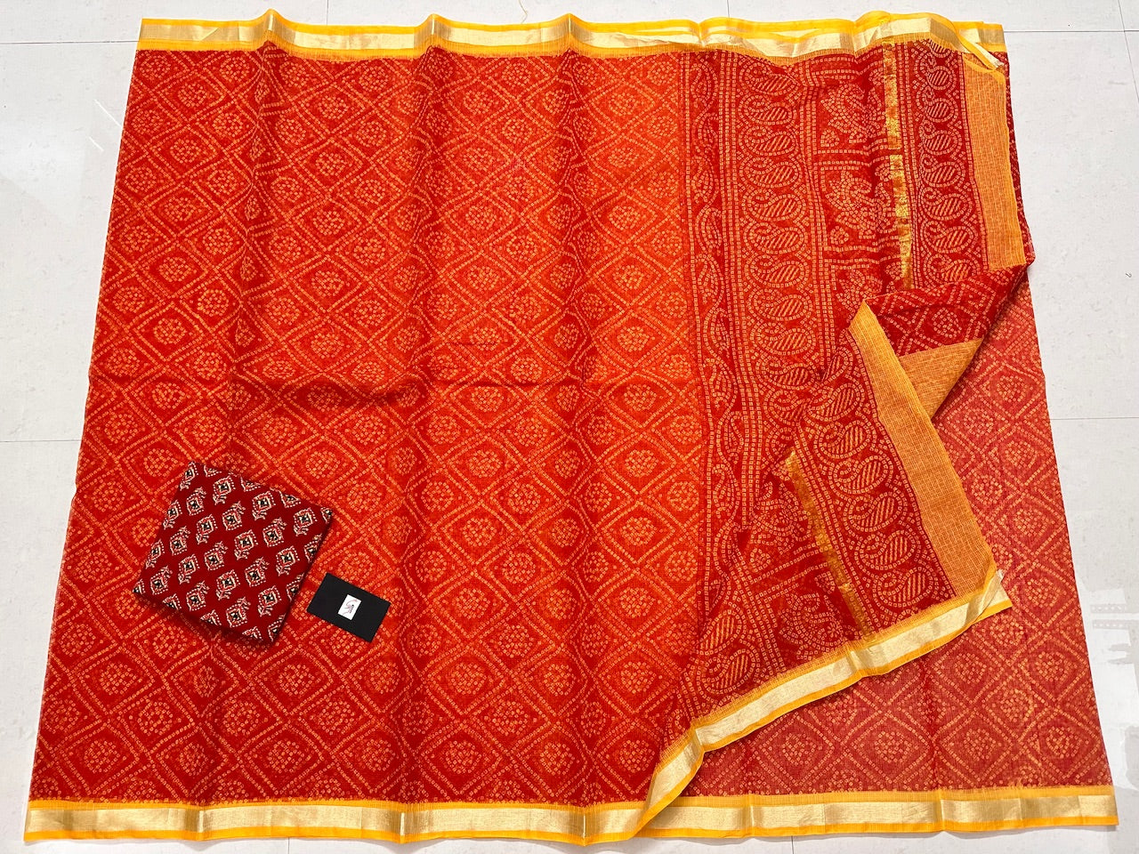 HandBlock Bandhini Printed Kota Cotton Doria Saree